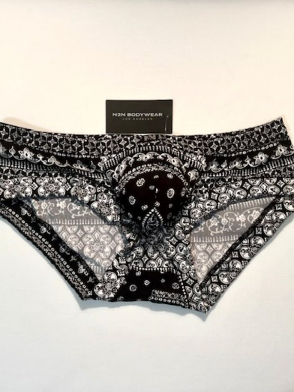 N2N Bodywear Size "M" X-Treme Provence Micro Bikini - Black/White - Batik Design
